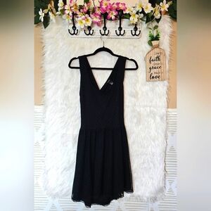 Forever 21 Cross Back Swiss Dot Mesh Overlay Fit and Flare Dress